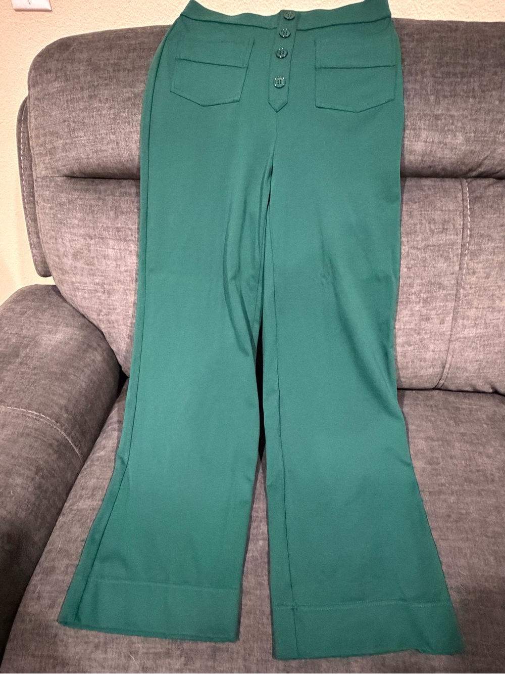 HALARA Deep Emerald High-Waist Wide-Leg Pants with Front Flap Pockets
